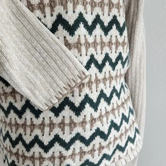 Vintage 90s Christopher & Banks Tan Green Southwestern Knit Quarter Zip Sweater - Picture 10 of 10